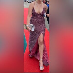 Showstopper Primavera couture Beaded /sequin gown-Raspberry Wine